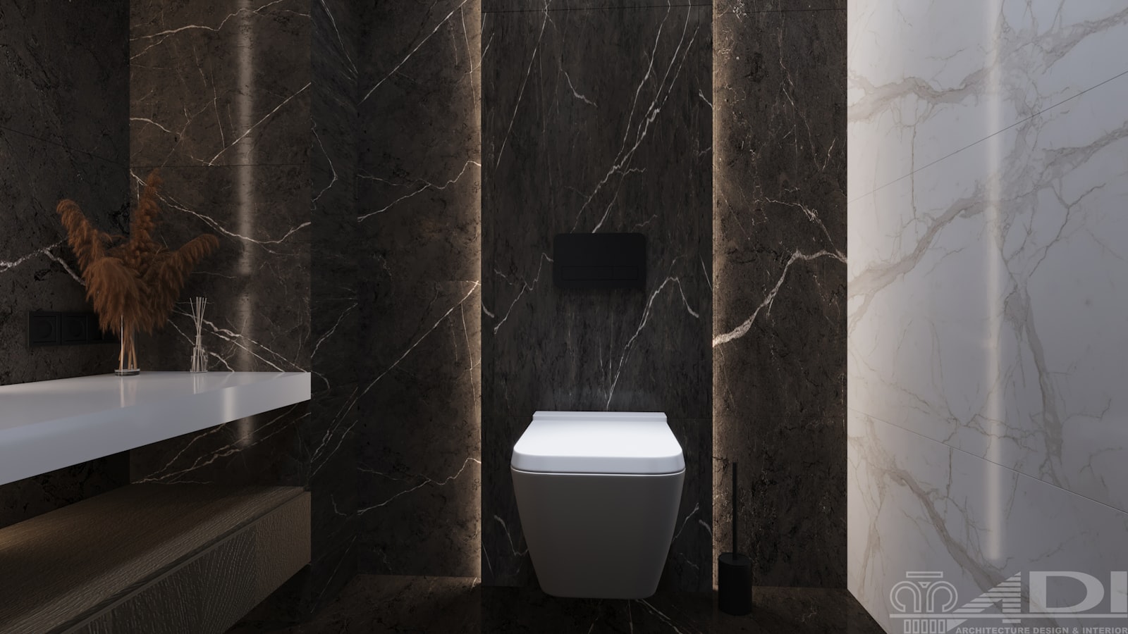 Modern bathroom with a smart electric toilet showing the typical setup for a powered bidet