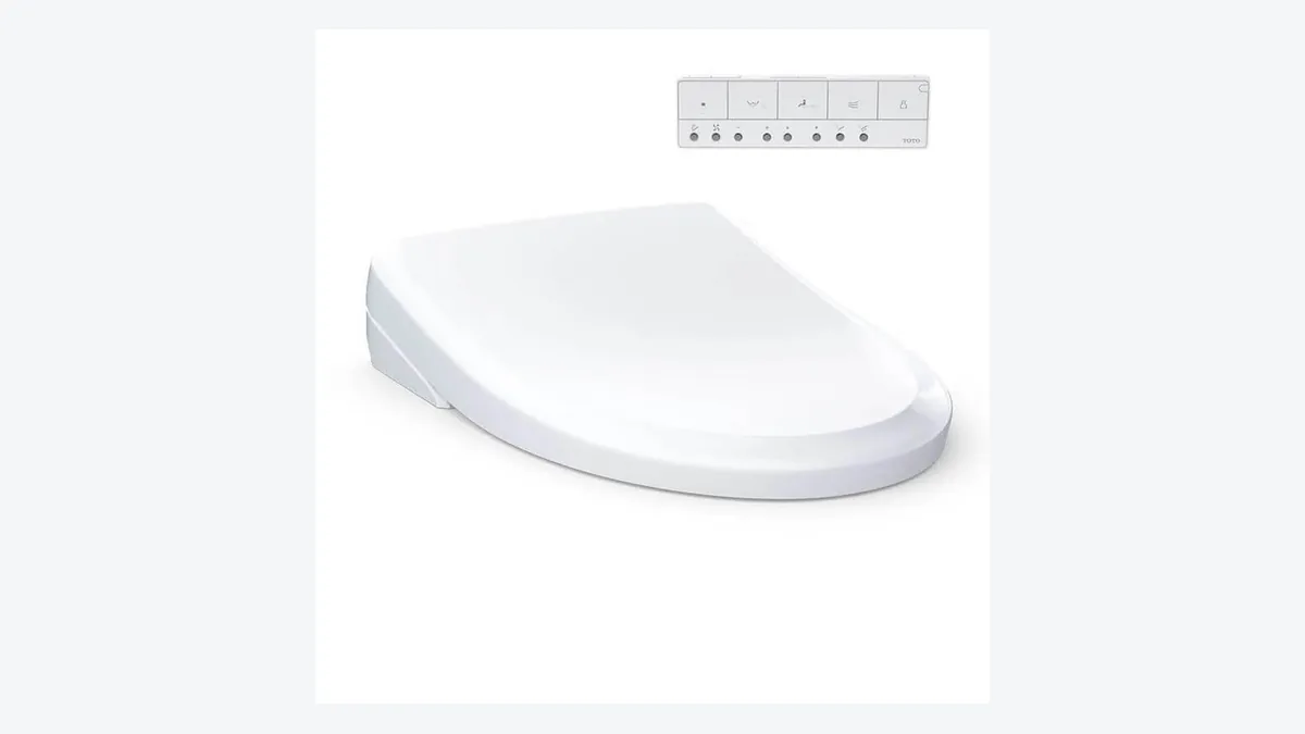 TOTO Washlet S7A elongated bidet seat shown from the front and side