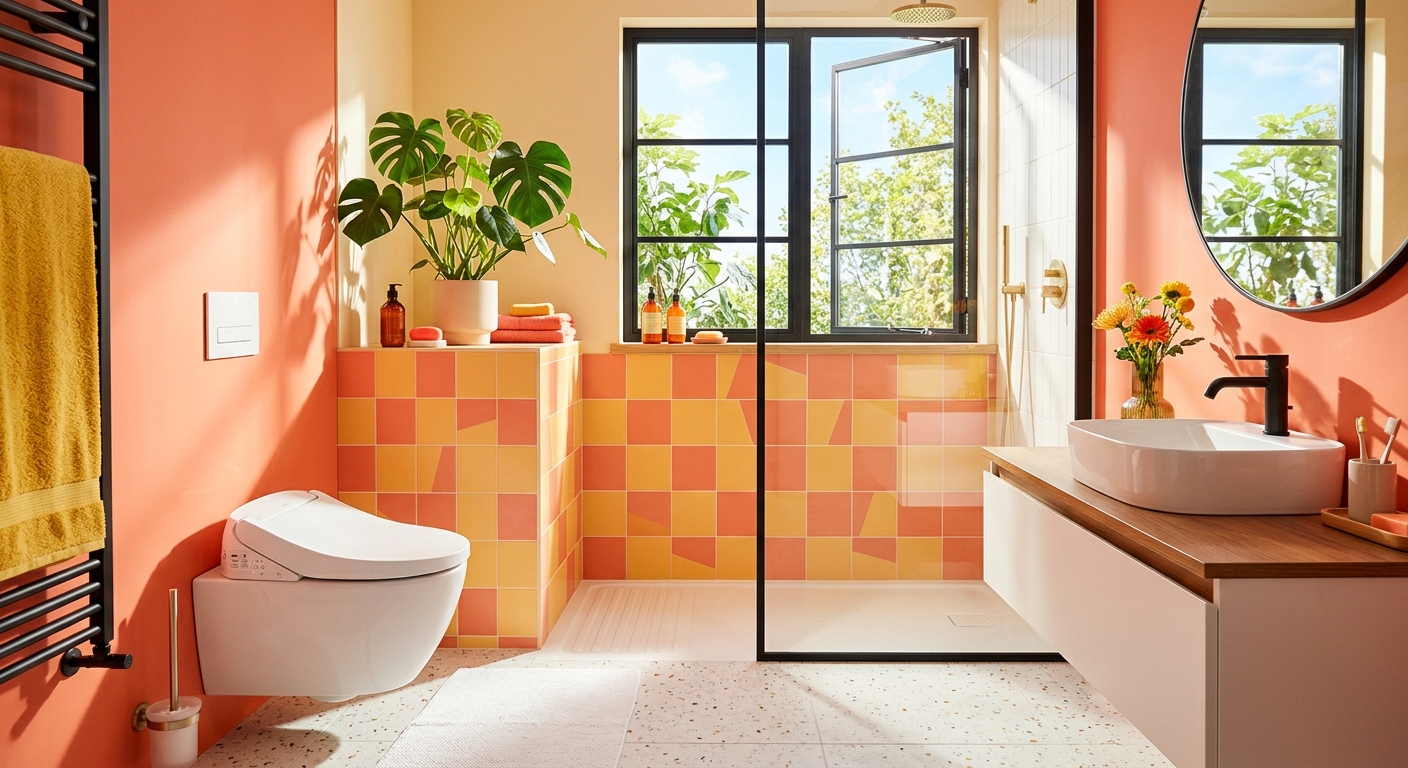 Modern bathroom with bidet seat installed